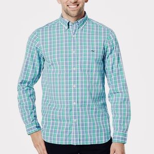 MENS Vineyard Vines “Tucker” Shirt, SZ LG. Soft, Blue/Mint Gingham